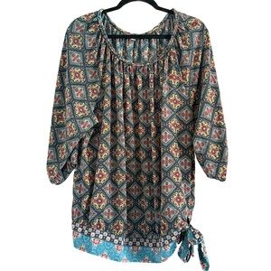 Roz & Ali Multicolor Boho Patterned Blouse